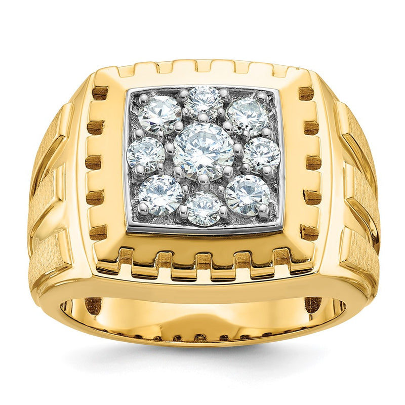 14k Two-tone Gold Men's Polished and Satin 1 carat Diamond Complete Ring