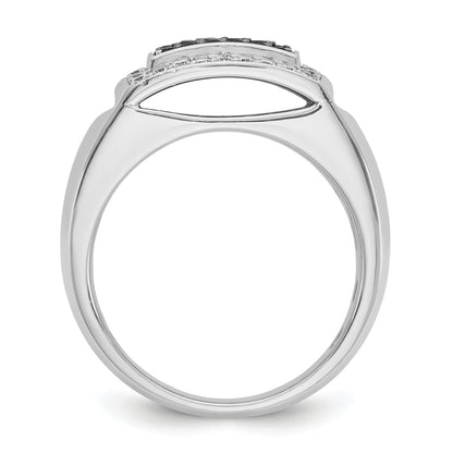 14k White Gold 3/4 Ct. Lab Grown Diamond VS/SI+ G+ and Black Mined Diamond Rectangle Cluster Men's Ring