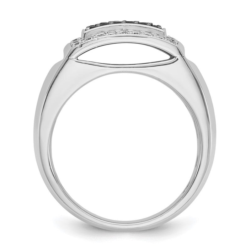 14k White Gold Men's 3/4 carat Black and White Diamond Complete Ring