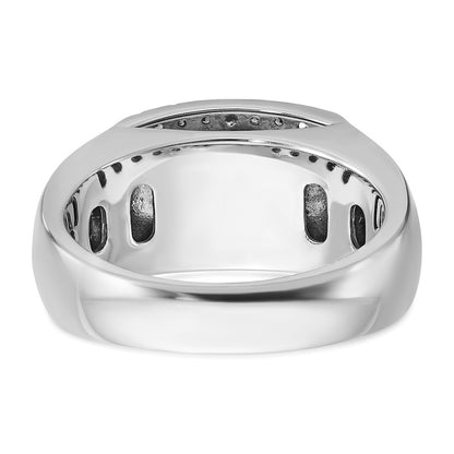 14k White Gold 3/4 Ct. Lab Grown Diamond VS/SI+ G+ and Black Mined Diamond Rectangle Cluster Men's Ring