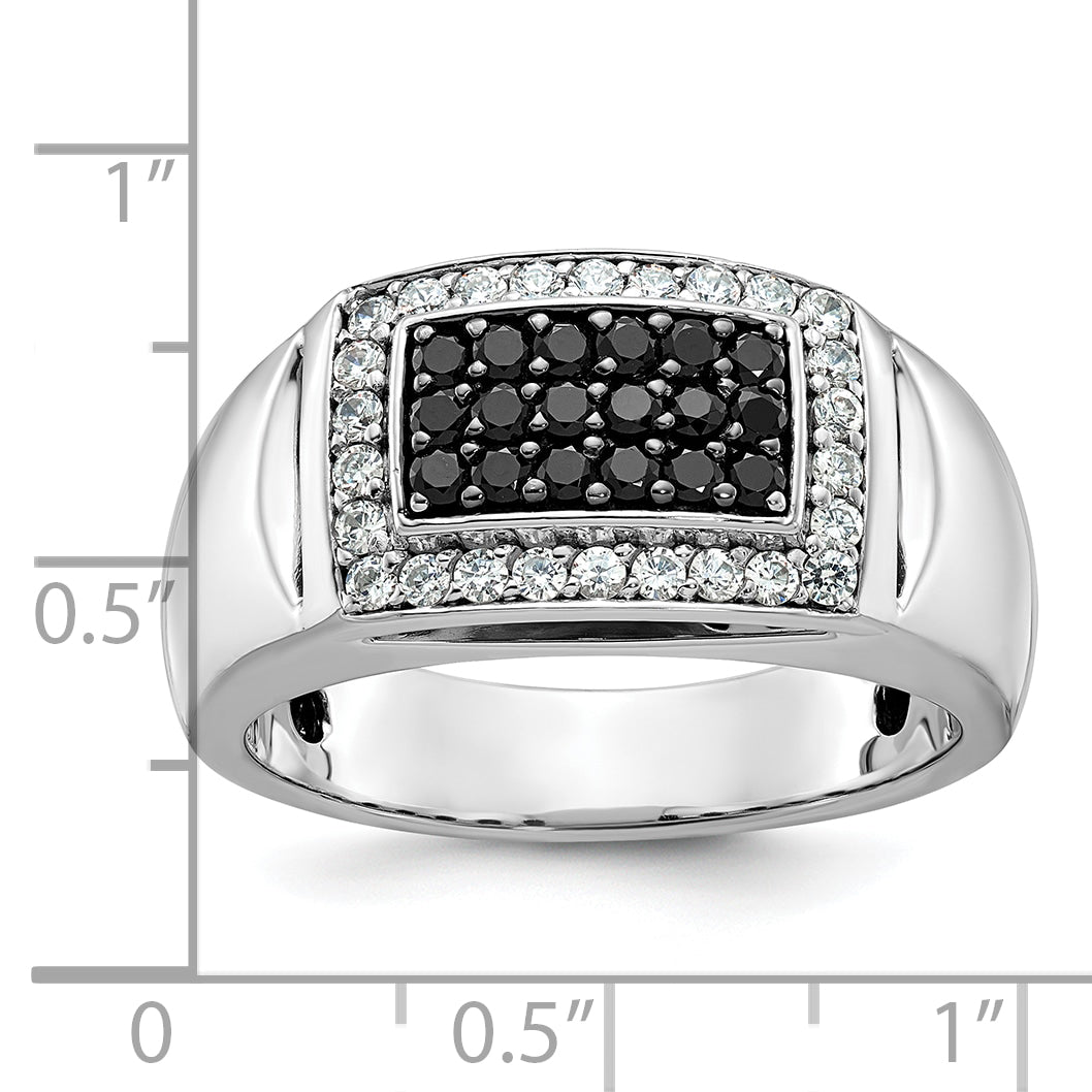 14k White Gold Men's 3/4 carat Black and White Diamond Complete Ring