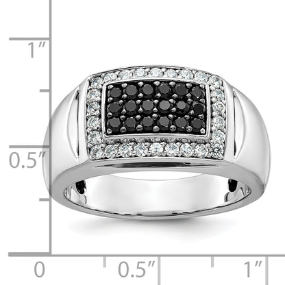 14k White Gold Men's 3/4 carat Black and White Diamond Complete Ring