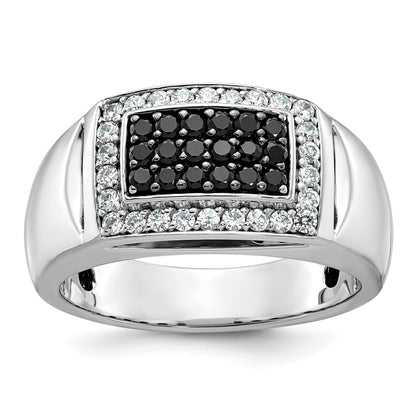 14k White Gold 3/4 Ct. Lab Grown Diamond VS/SI+ G+ and Black Mined Diamond Rectangle Cluster Men's Ring
