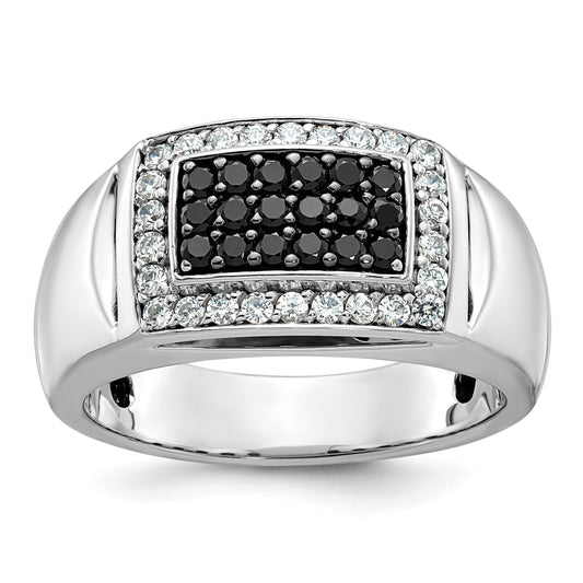 14k White Gold 3/4 Ct. Lab Grown Diamond VS/SI+ G+ and Black Mined Diamond Rectangle Cluster Men's Ring