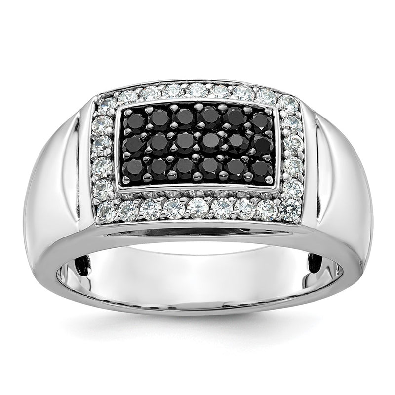 14k White Gold 3/4 Ct. Lab Grown Diamond VS/SI+ G+ and Black Mined Diamond Rectangle Cluster Men's Ring