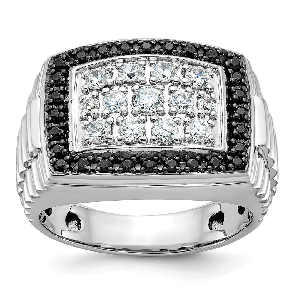 14k White Gold Men's 1 carat Black and White Diamond Complete Ring