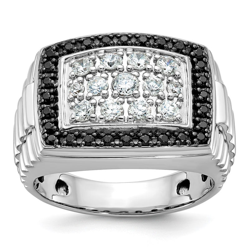 14k White Gold Men's 1 carat Black and White Diamond Complete Ring