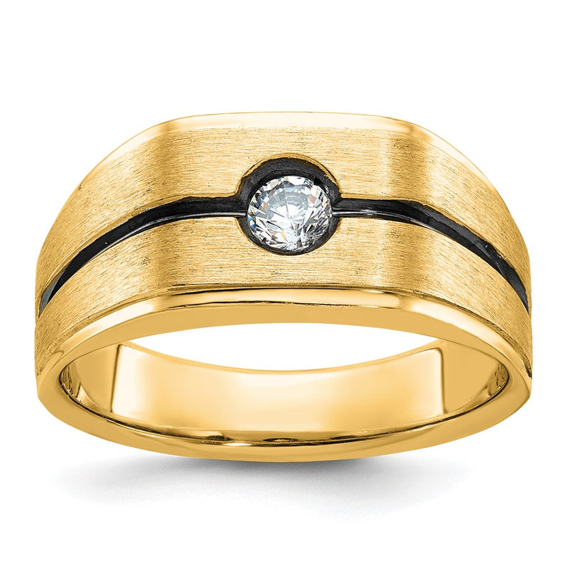 10K Yellow Gold Ibgoodman Men'S W/Black Rhodium Satin Diamond Complete Ring