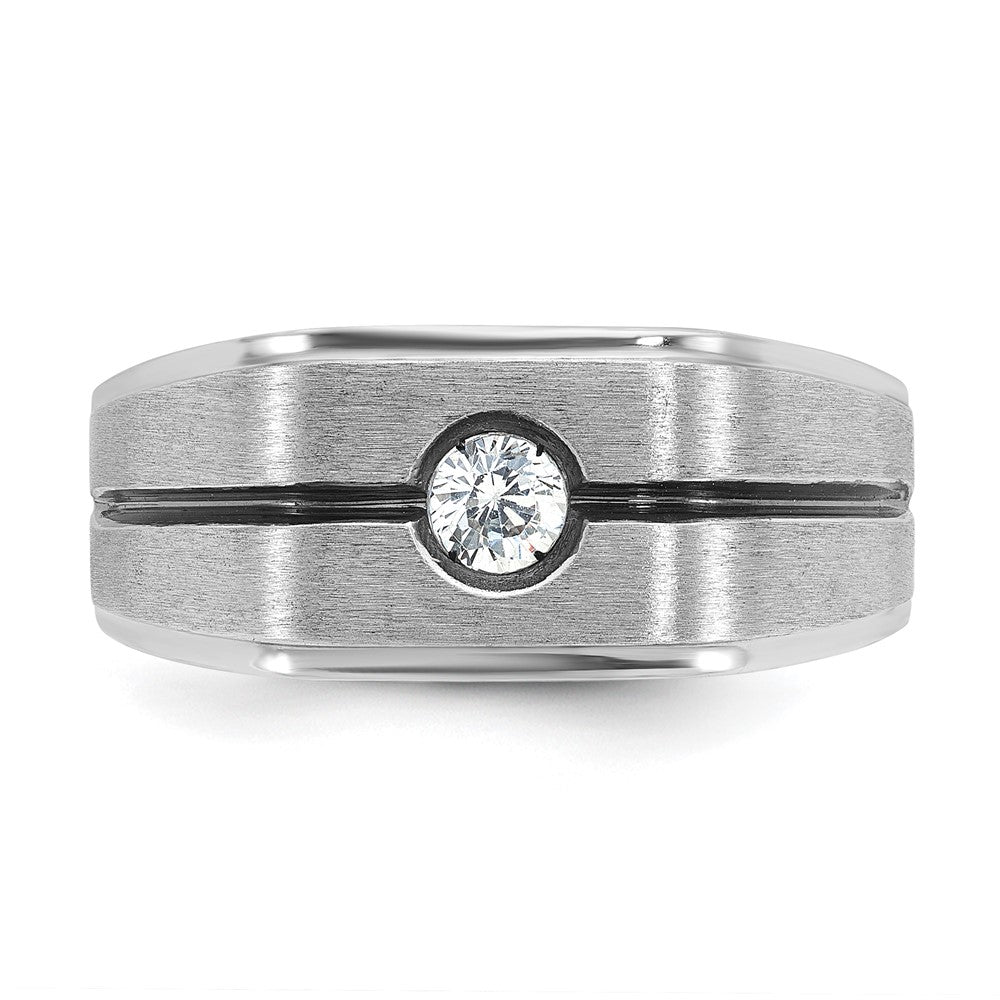 14k White Gold with Black Rhodium Men's Satin 1/5 carat Diamond Complete Ring