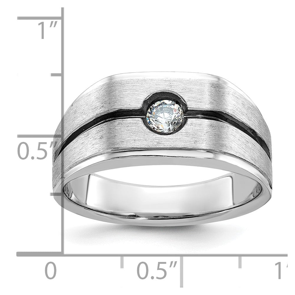 14k White Gold with Black Rhodium Men's Satin 1/5 carat Diamond Complete Ring