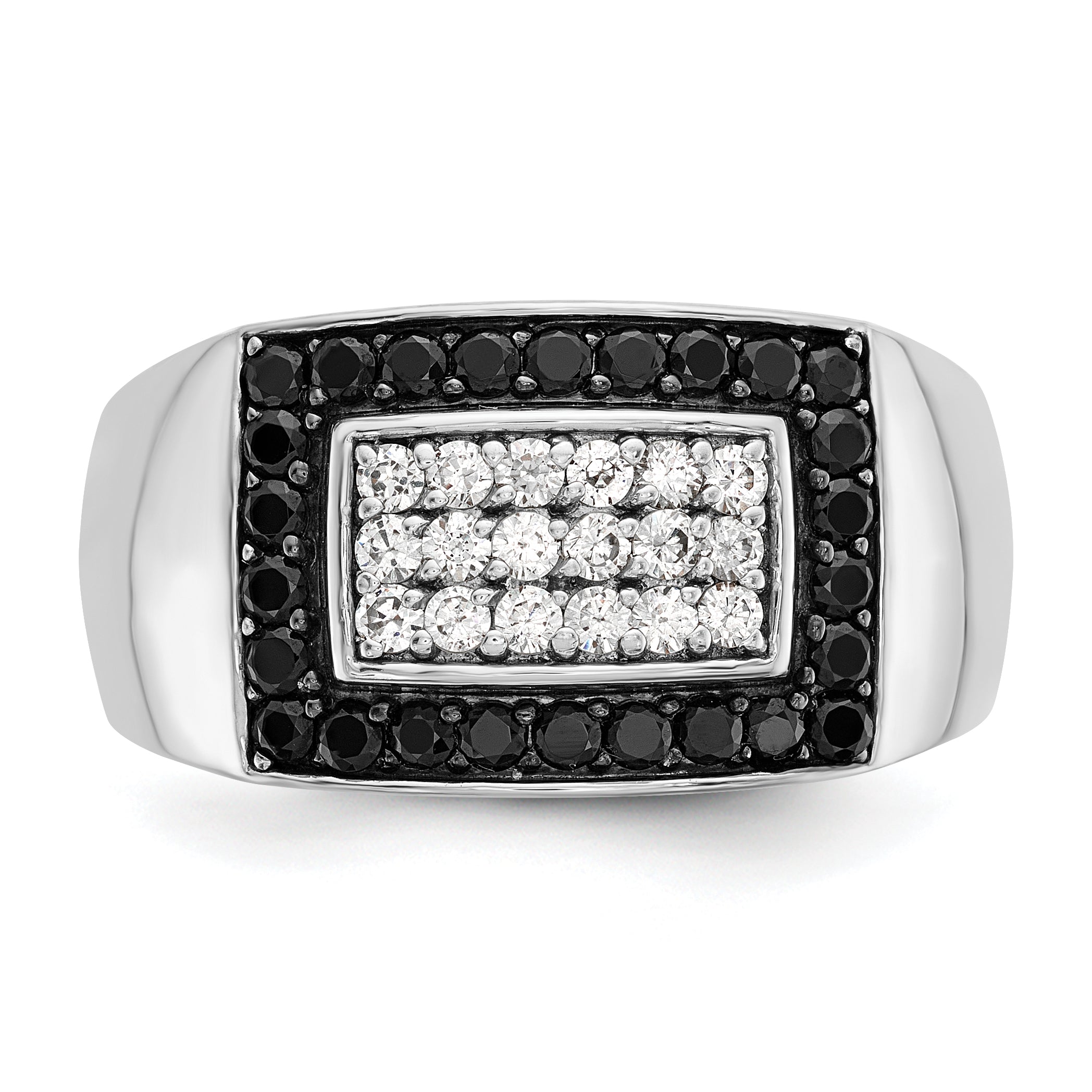 14k White Gold Men's 1 carat Black and White Diamond Complete Ring
