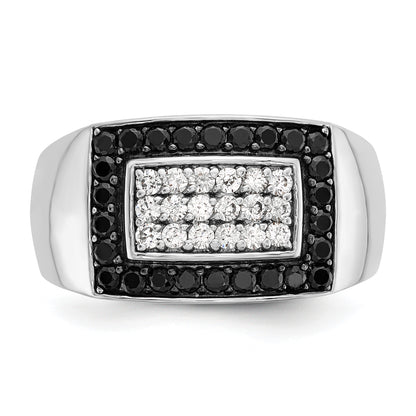 14k White Gold Men's 1 carat Black and White Diamond Complete Ring