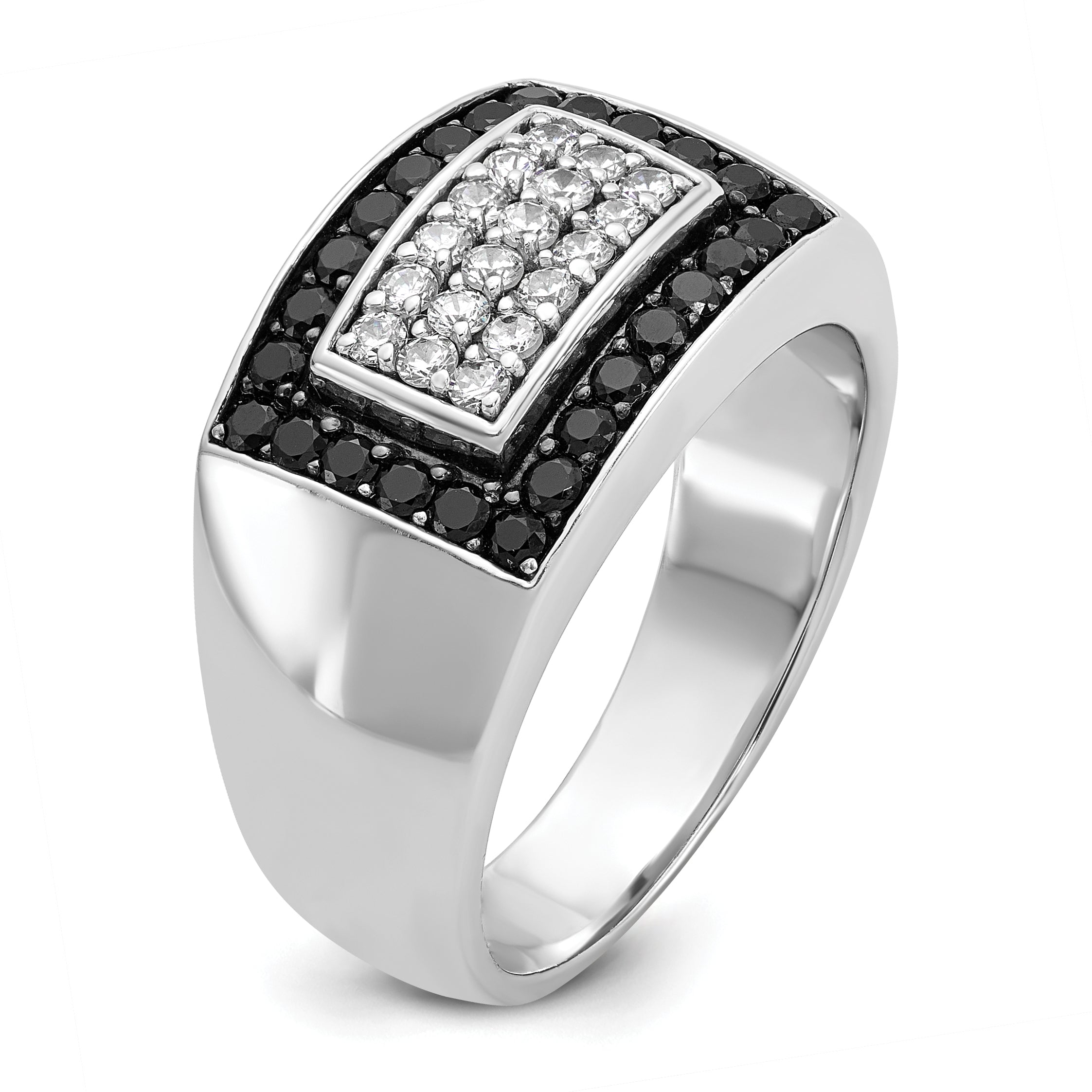 14k White Gold Men's 1 carat Black and White Diamond Complete Ring
