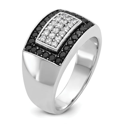 14k White Gold Men's 1 carat Black and White Diamond Complete Ring