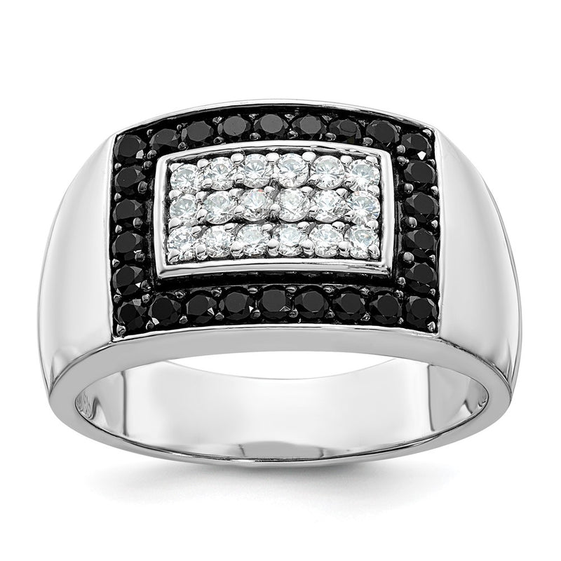 14k White Gold Men's 1 carat Black and White Diamond Complete Ring