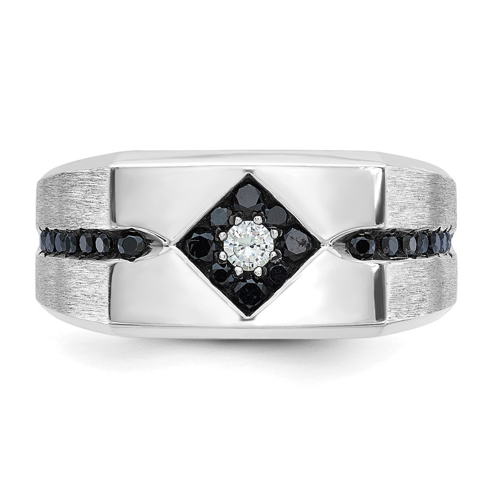 10K White Gold With Black Rhodium Ibgoodman Men'S Satin And Diamond Complete Ring