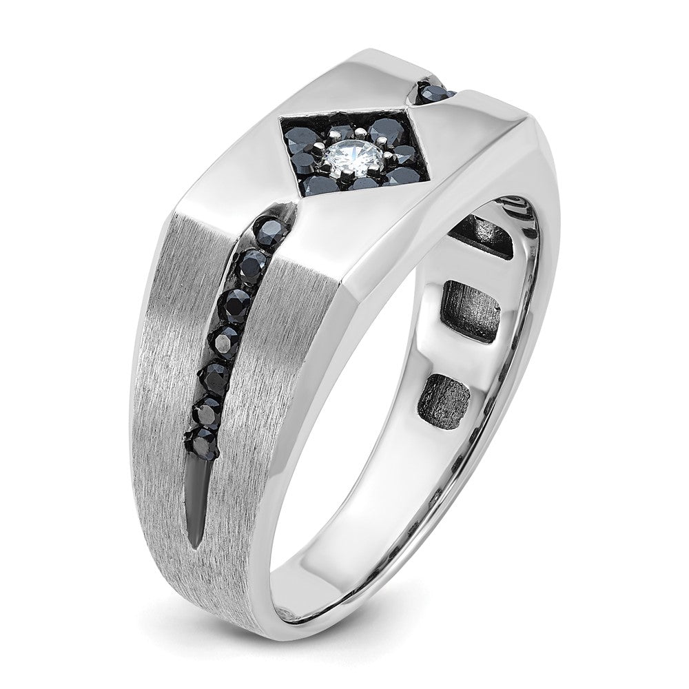10K White Gold With Black Rhodium Ibgoodman Men'S Satin And Diamond Complete Ring