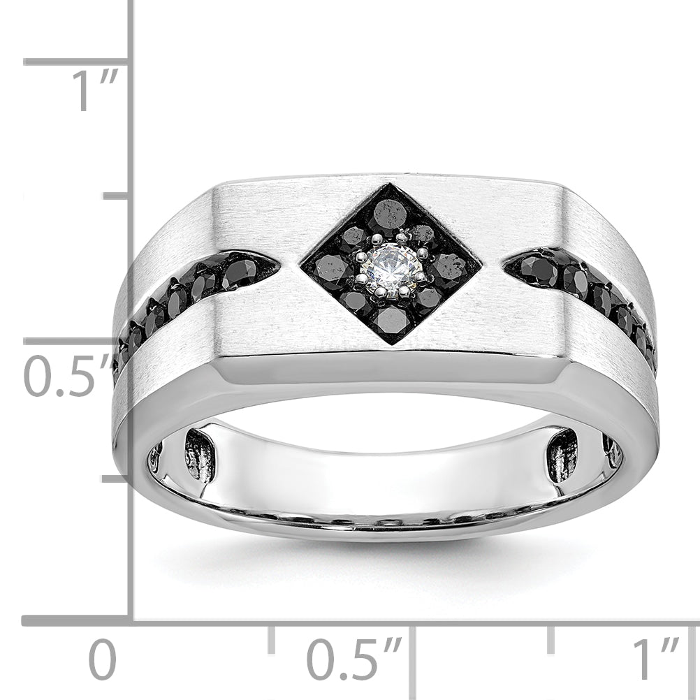 10K White Gold With Black Rhodium Ibgoodman Men'S Satin And Diamond Complete Ring