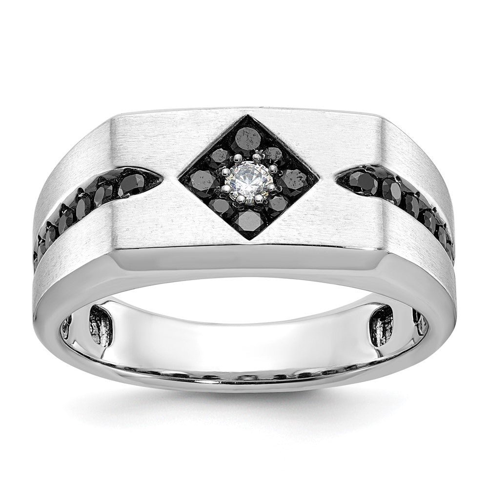 10K White Gold With Black Rhodium Ibgoodman Men'S Satin And Diamond Complete Ring