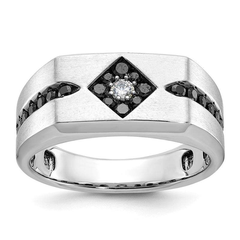 10K White Gold With Black Rhodium Ibgoodman Men'S Satin And Diamond Complete Ring