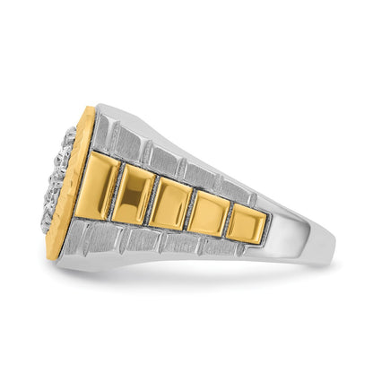 14K Two Tone Ibgoodman 1 Carat Lab Grown Diamond Vs/Si+ G+ Complete Ribbed Men'S Cluster Ring