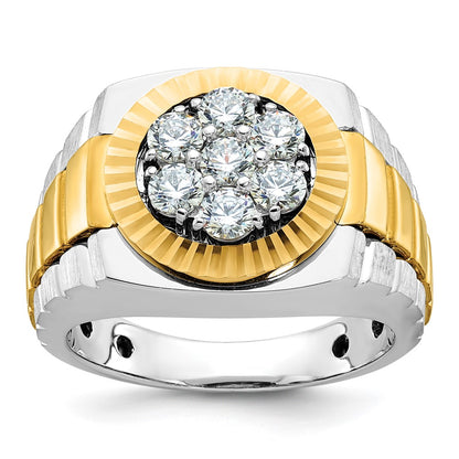 14K Two Tone Ibgoodman 1 Carat Lab Grown Diamond Vs/Si+ G+ Complete Ribbed Men'S Cluster Ring