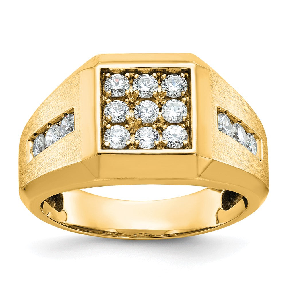 10K Yellow Gold Ibgoodman Men'S Polished And Satin 1 Carat A Quality Diamond Square Cluster Ring