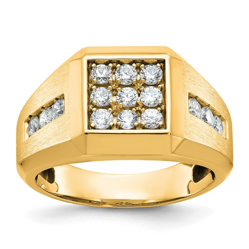 10K Yellow Gold Ibgoodman Men'S Polished And Satin 1 Carat A Quality Diamond Square Cluster Ring