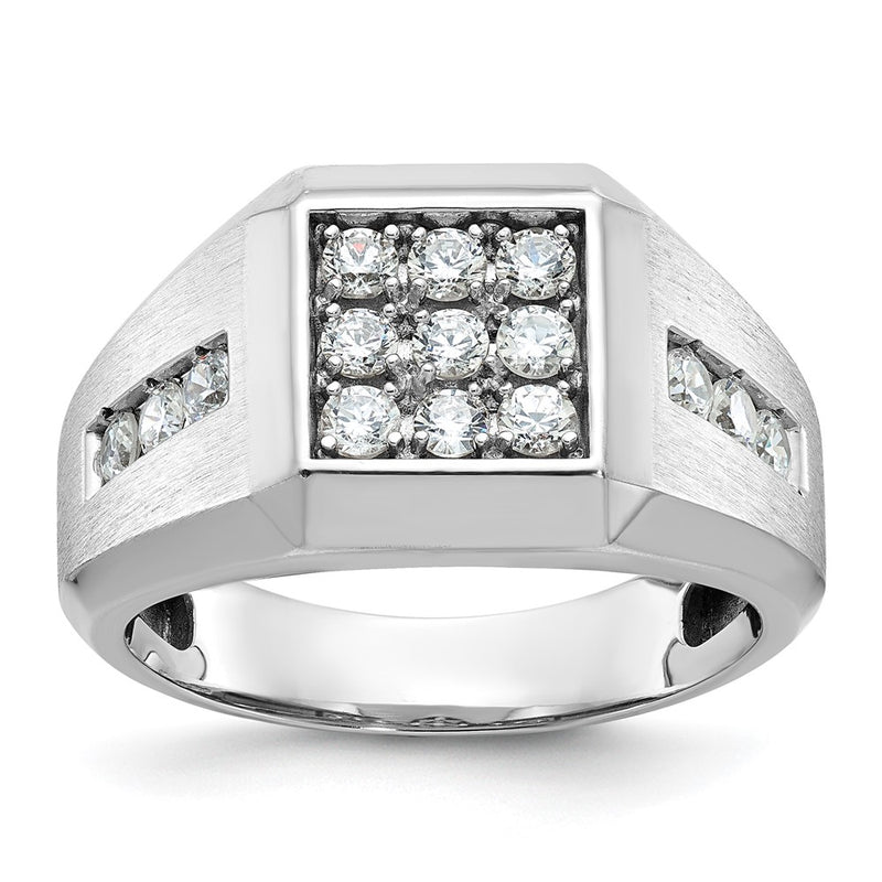 14k White Gold Men's Polished and Satin 1 carat Diamond Complete Ring