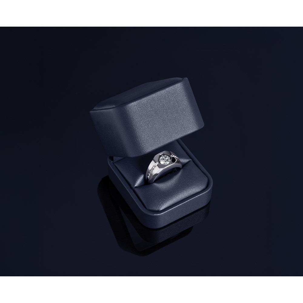 14k White Gold Men's Polished and Satin 1/5 carat Diamond Semi-mount Ring