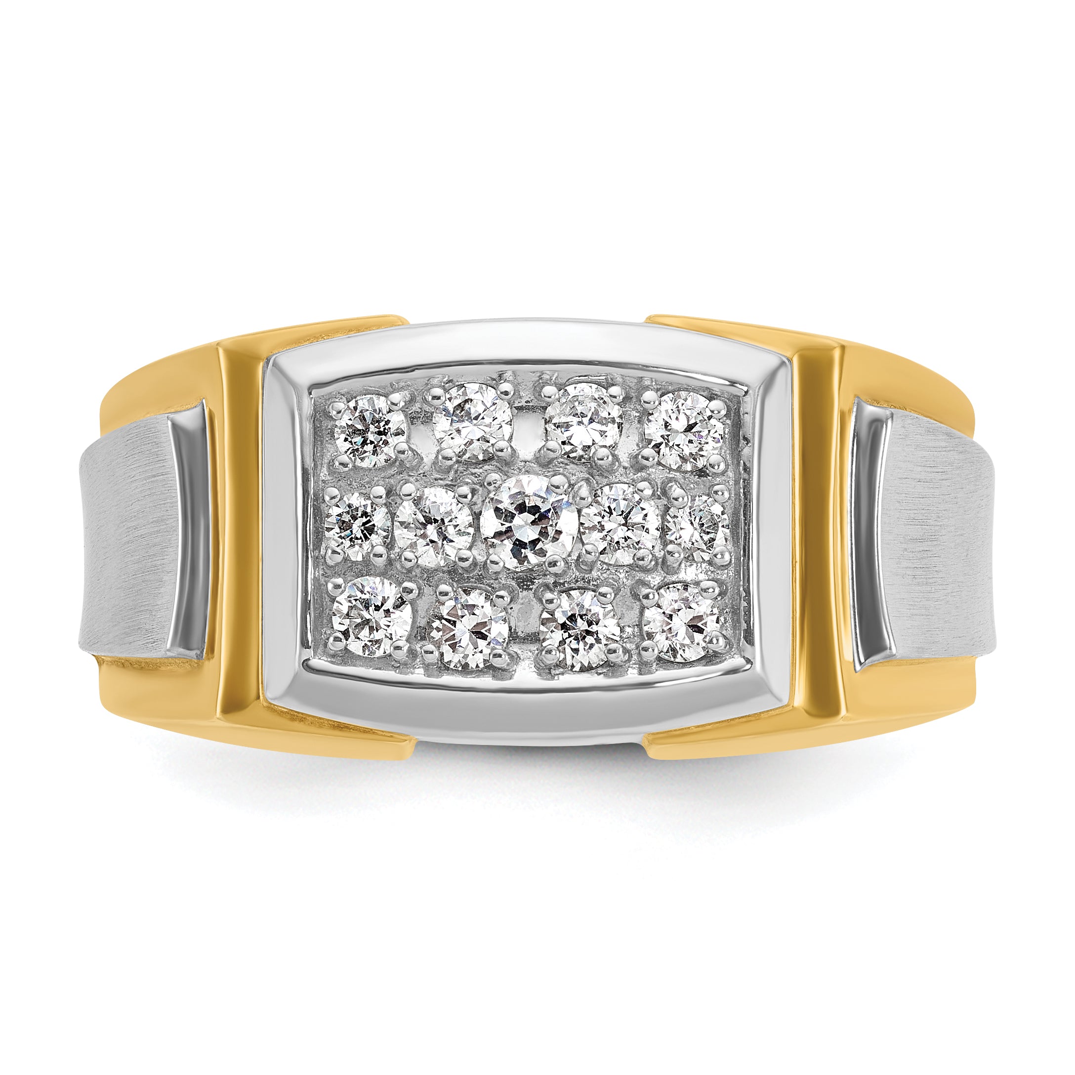 10K Yellow W/Rhodium Ibgoodman Men'S Polished And Satin Cluster Ring Mounting