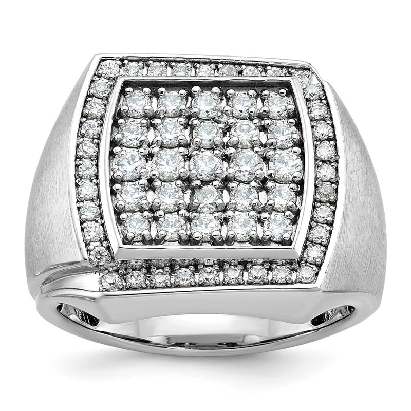 10K White Gold Ibgoodman Men'S Polished And Satin 1 1/3 Carat A Quality Diamond Cluster Ring