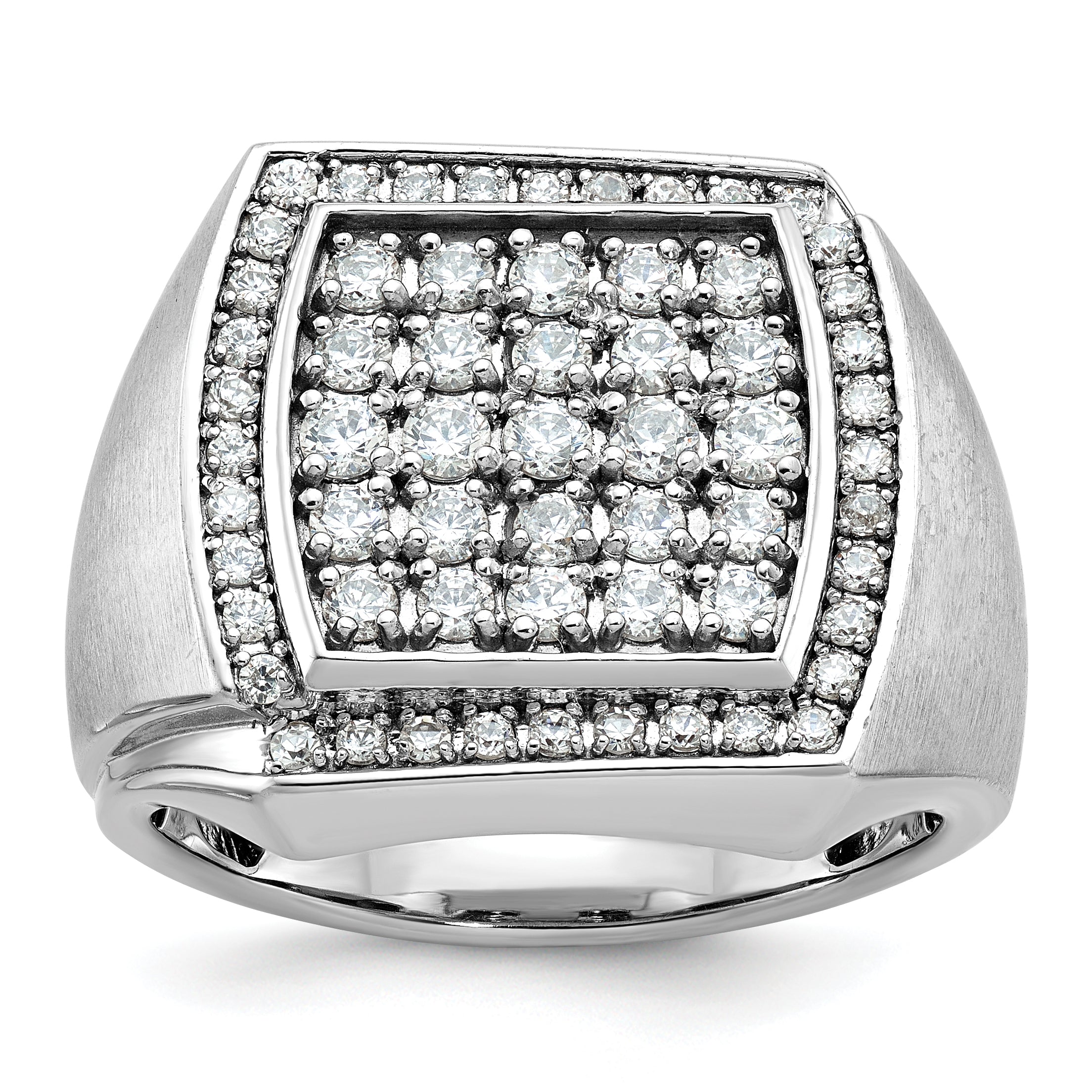 10K White Gold Ibgoodman Men'S Polished And Satin 1 1/3 Carat A Quality Diamond Cluster Ring