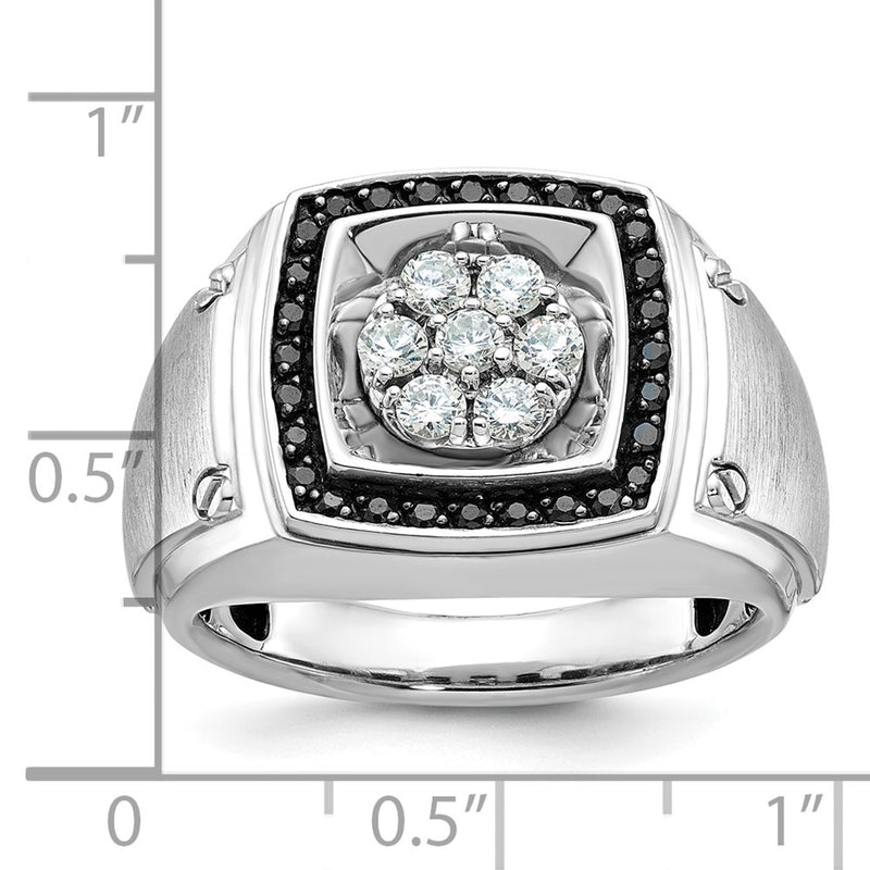 10K White Gold Ibgoodman Men'S Polished And Satin 3/4 Carat A Quality Black Diamond Halo Cluster Ring