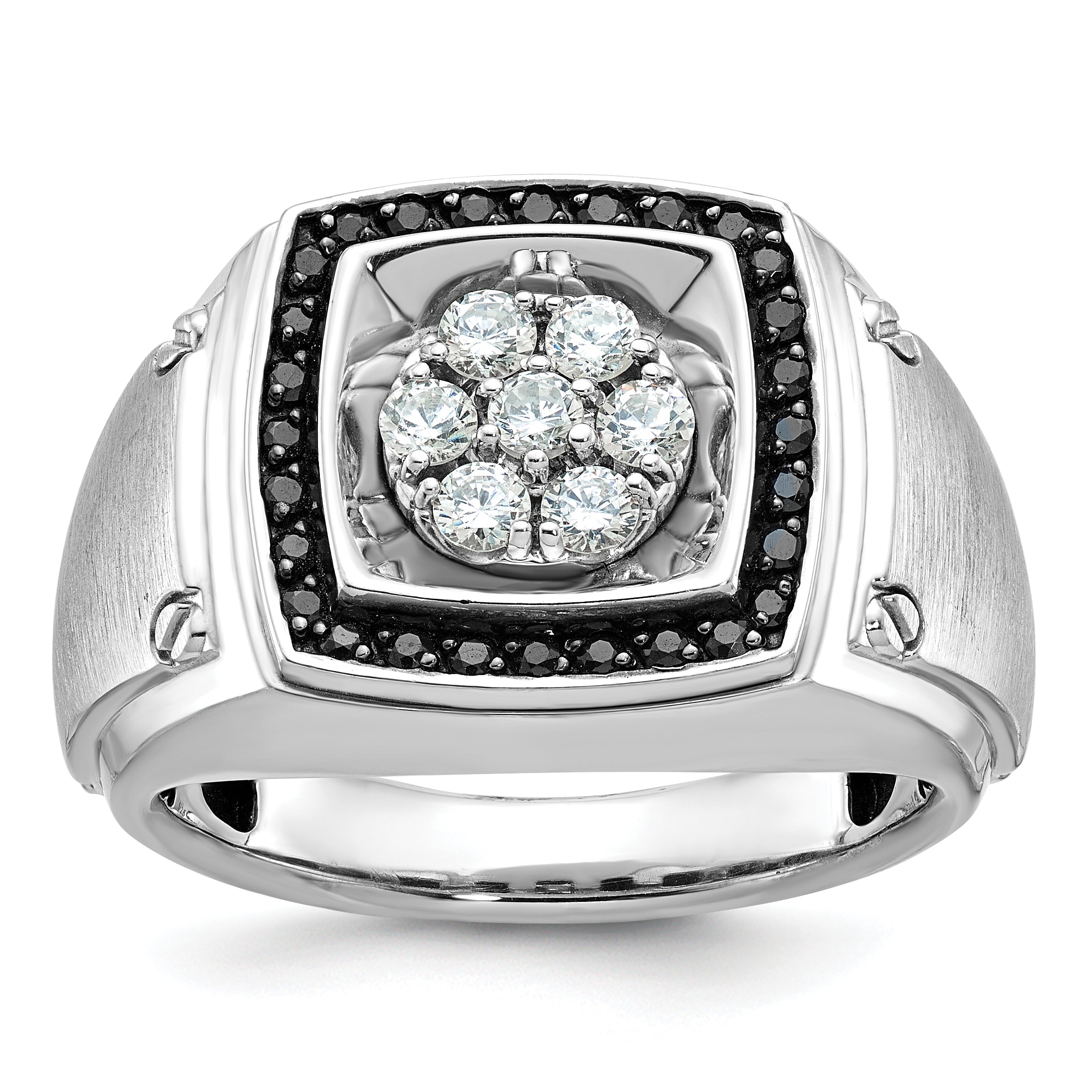 10K White Gold Ibgoodman Men'S Polished And Satin Halo Cluster Ring Mounting