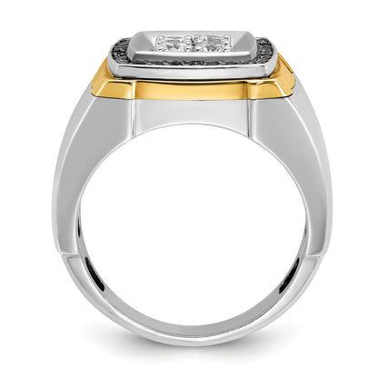 10K Two-Tone Ibgoodman Men'S Polished 3/4 Carat A Quality Black And White Diamond Square Cluster Ring