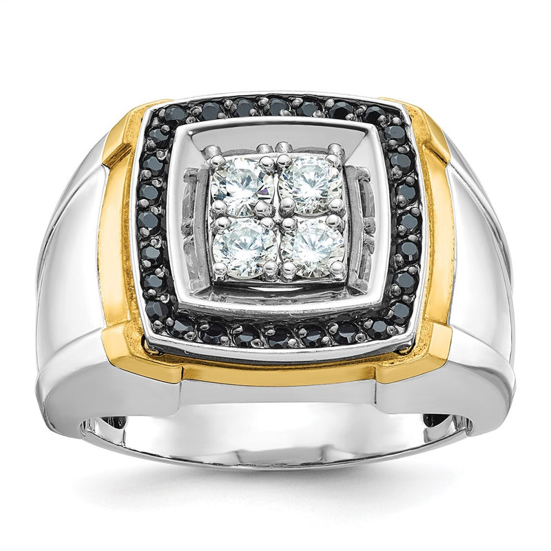 10K Two-Tone Ibgoodman Men'S Polished 3/4 Carat A Quality Black And White Diamond Square Cluster Ring
