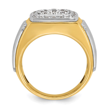 10K Two-Tone Ibgoodman Men'S Polished And Satin 1 Carat A Quality Diamond Square Cluster Ring