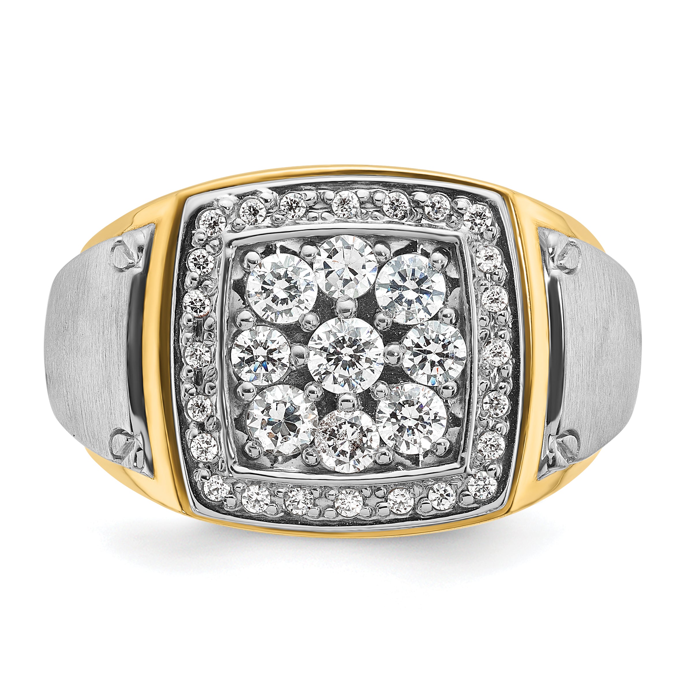 10K Two-Tone Ibgoodman Men'S Polished And Satin Square Cluster Ring Mounting