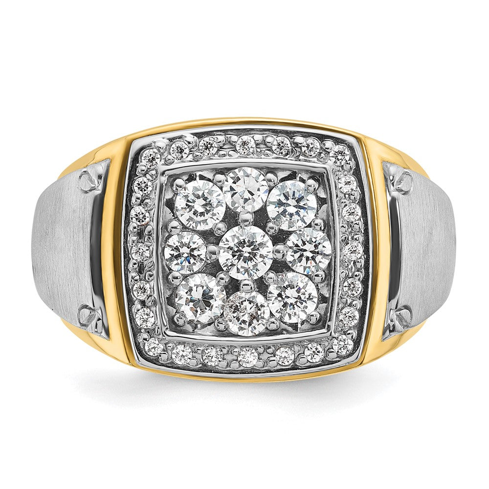 10K Two-Tone Ibgoodman Men'S Polished And Satin 1 Carat A Quality Diamond Square Cluster Ring