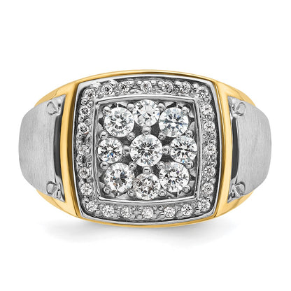 10K Two-Tone Ibgoodman Men'S Polished And Satin 1 Carat A Quality Diamond Square Cluster Ring