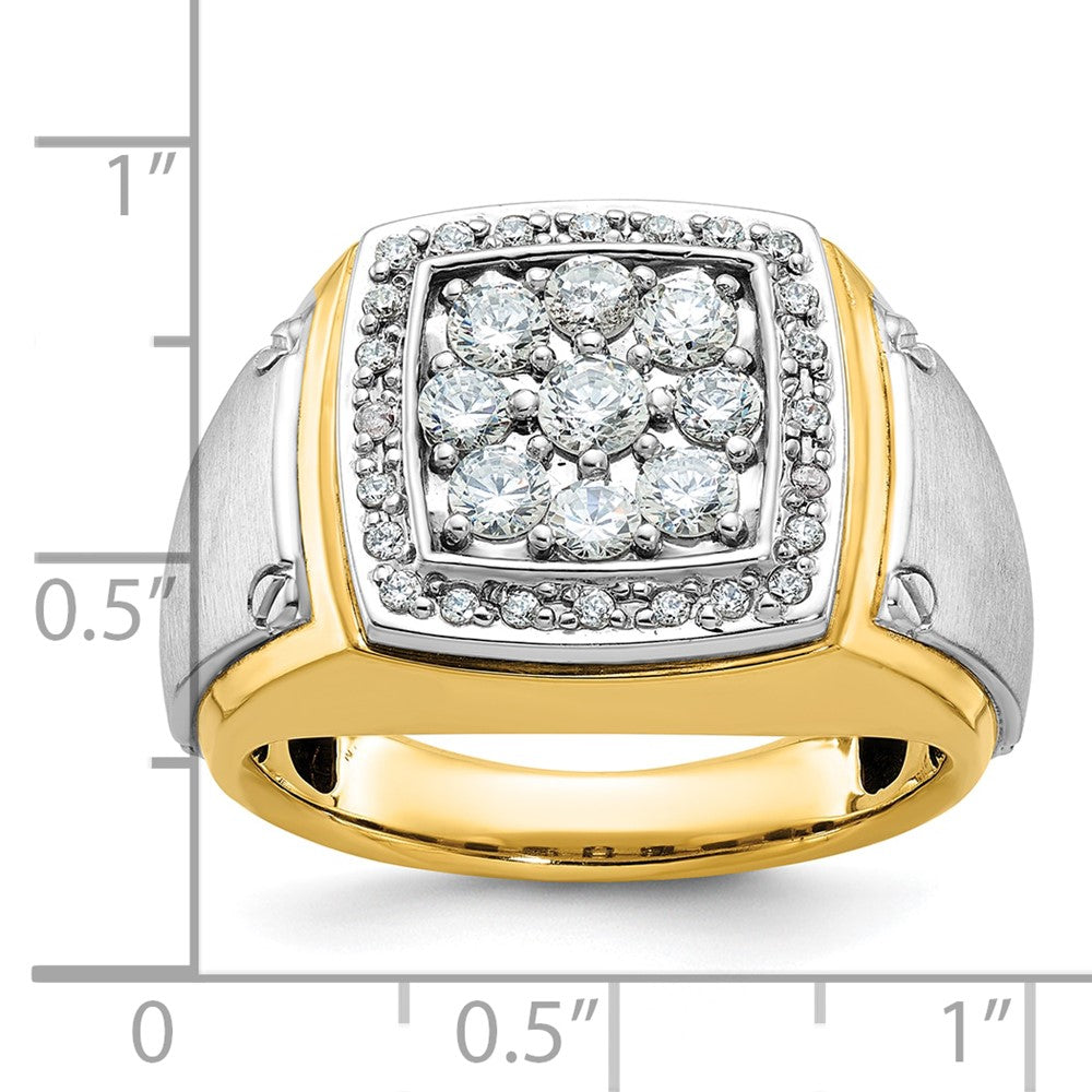 10K Two-Tone Ibgoodman Men'S Polished And Satin 1 Carat A Quality Diamond Square Cluster Ring