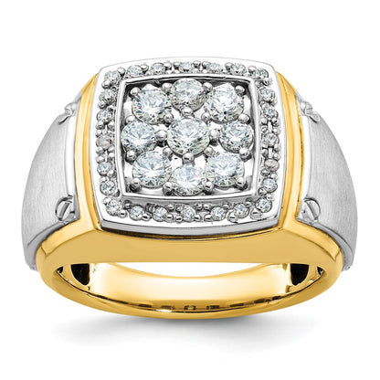 10K Two-Tone Ibgoodman Men'S Polished And Satin 1 Carat A Quality Diamond Square Cluster Ring