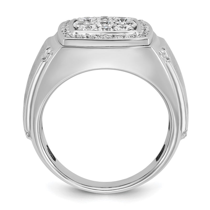14k White Gold 1 Ct. Lab Grown Diamond VS/SI+ G+ Men's Polished and Satin Cluster Ring