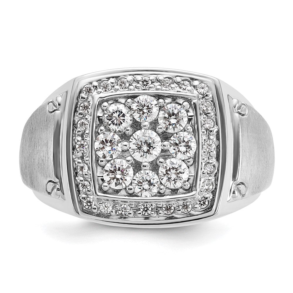 14k White Gold 1 Ct. Lab Grown Diamond VS/SI+ G+ Men's Polished and Satin Cluster Ring
