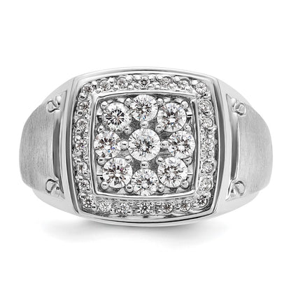 14k White Gold 1 Ct. Lab Grown Diamond VS/SI+ G+ Men's Polished and Satin Cluster Ring