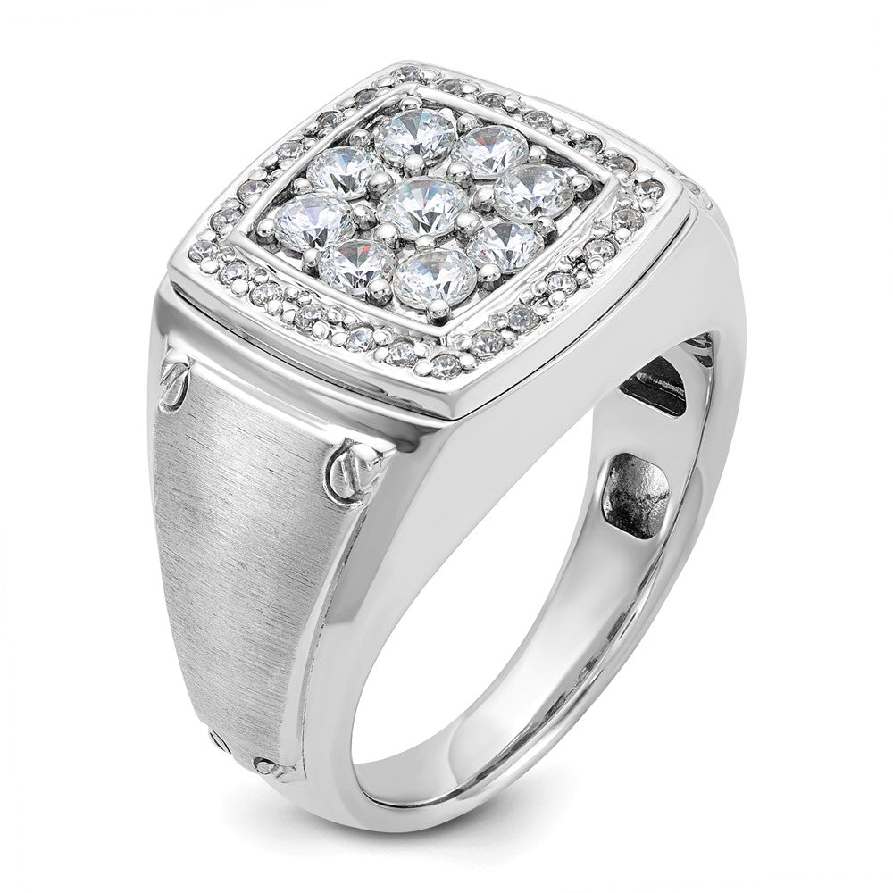 14k White Gold 1 Ct. Lab Grown Diamond VS/SI+ G+ Men's Polished and Satin Cluster Ring