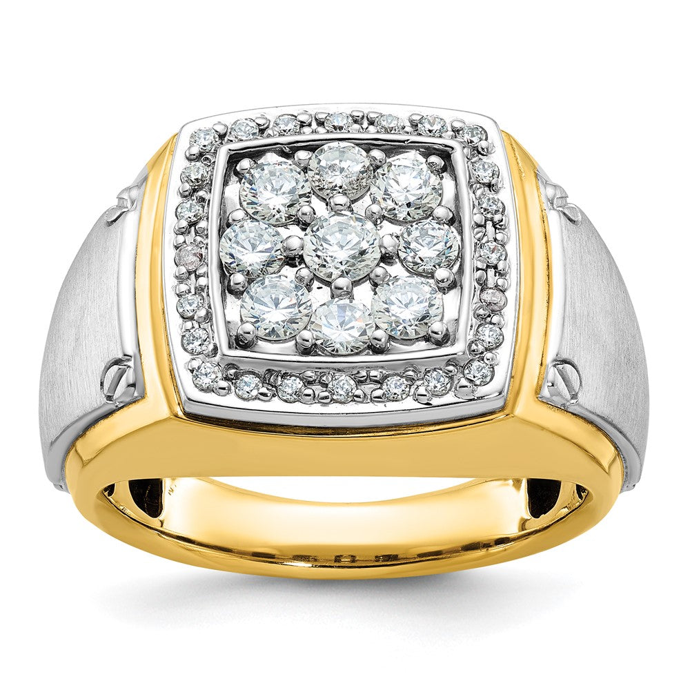 14k Two-tone Gold Men's Polished and Satin 1 carat Diamond Complete Ring