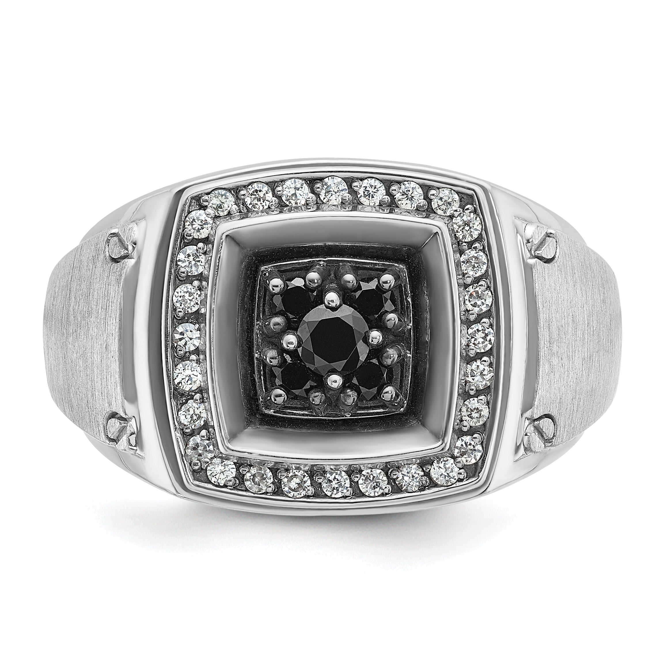 14k White Gold with Black Rhodium Men's 5/8 carat Black/White Diamond Complete Ring