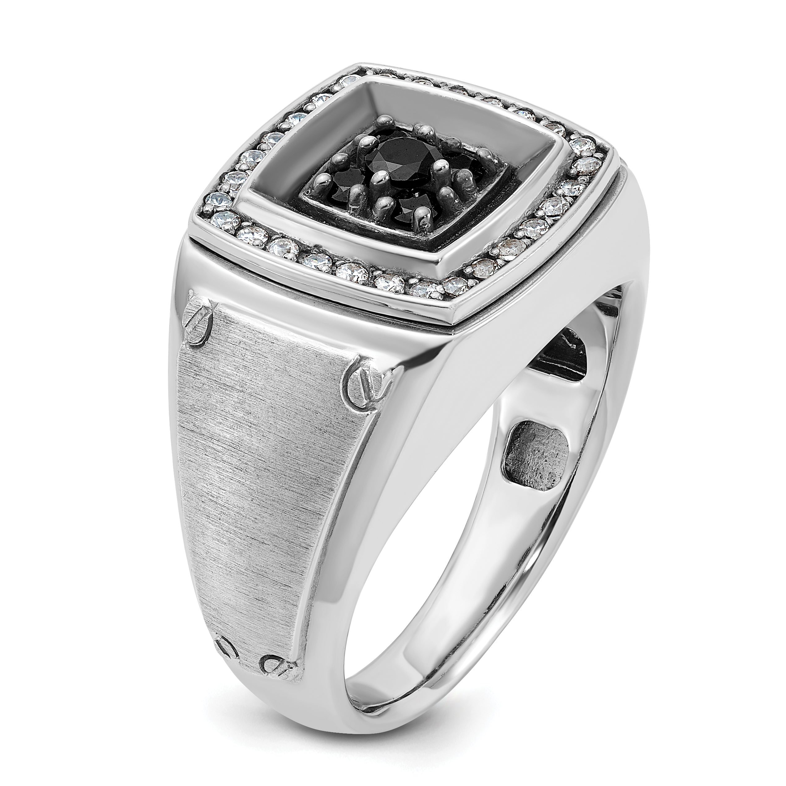 14k White Gold with Black Rhodium Men's 5/8 carat Black/White Diamond Complete Ring